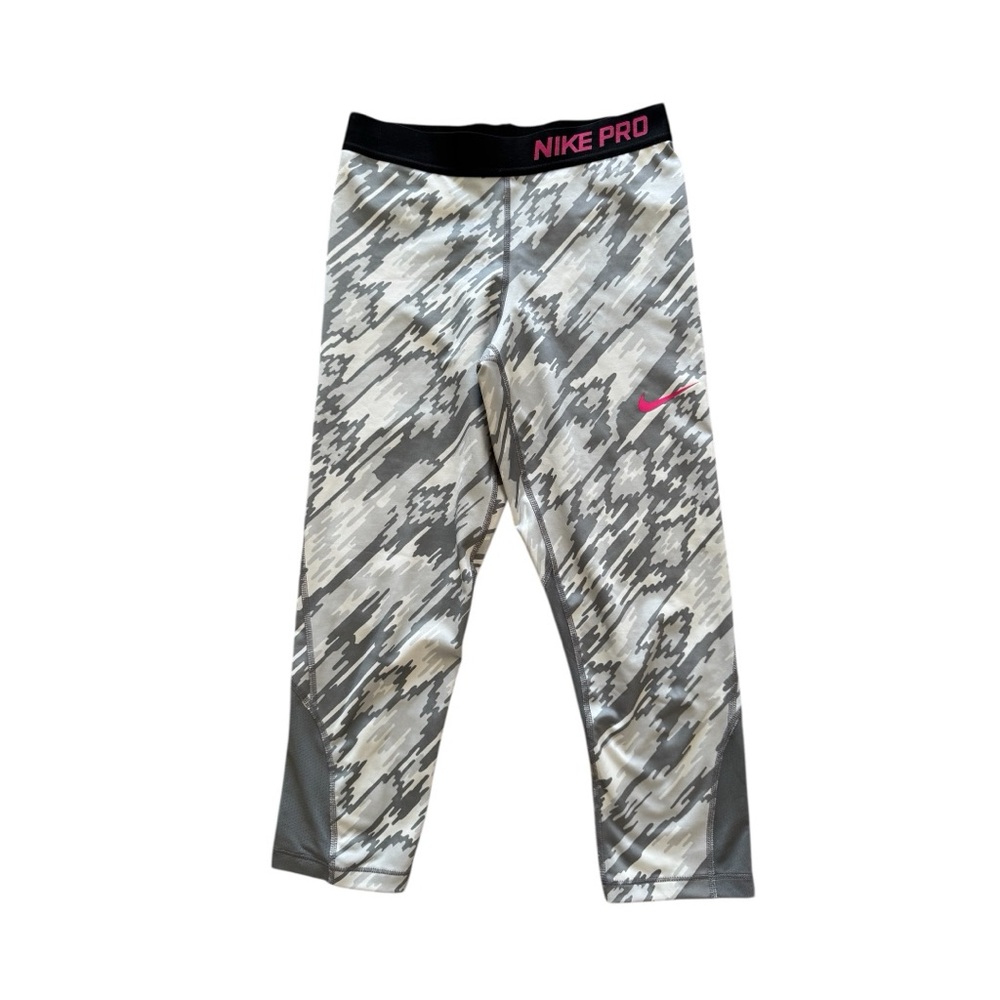 Nike Pro Grey Patterned Cropped Biker Athletic Gym Leggings